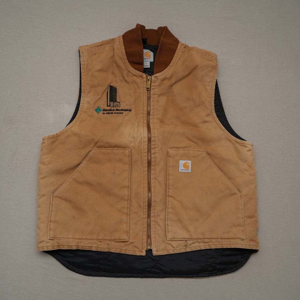 Carhartt Brown Duck Canvas Vest Mens L Workwear Quilt‎ Lined EMCOR Full Zip
